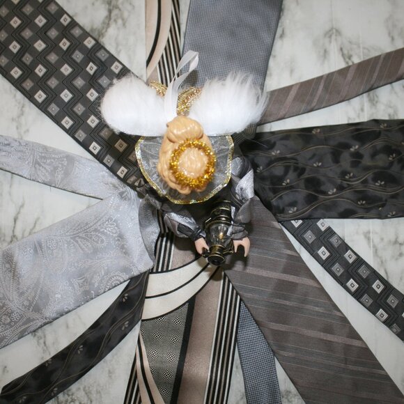 UPCYCLED Angel Necktie Tree Topper Table Centerpiece Christmas Decoration Grey - Picture 6 of 13